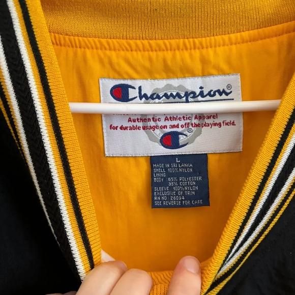 VTG Y2K Champion Windbreaker Sweatshirt Black and Yellow Logo - Mens Size Large - Picture 3 of 10